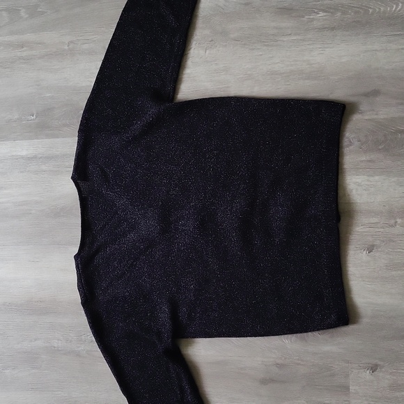 V- Neck Sparkle Black Button Down Sweater by Amanda Smith (Large) - Picture 9 of 10